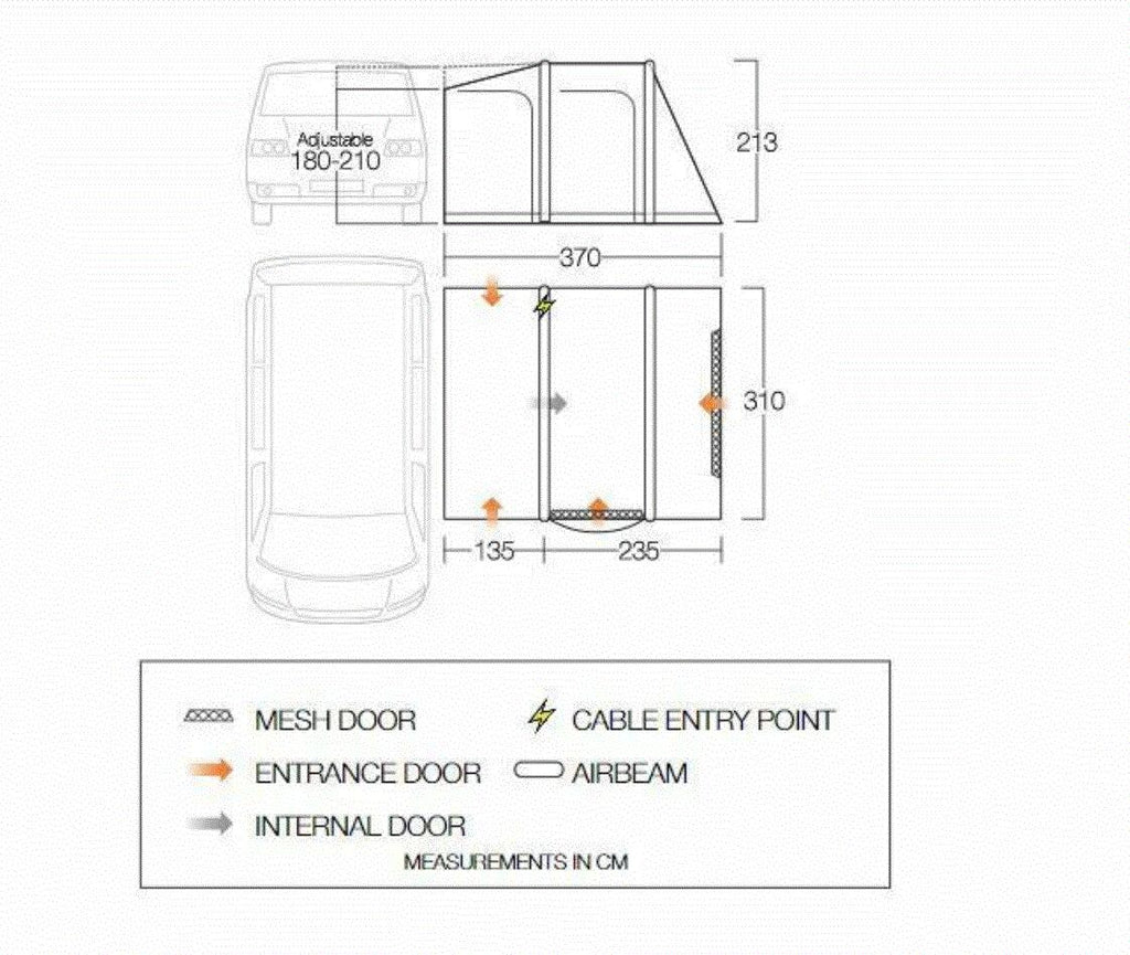 Oppblåsbart bussfortelt Kela Pro Air 310x370 cm vannsøyle 6000 mm - Vango
