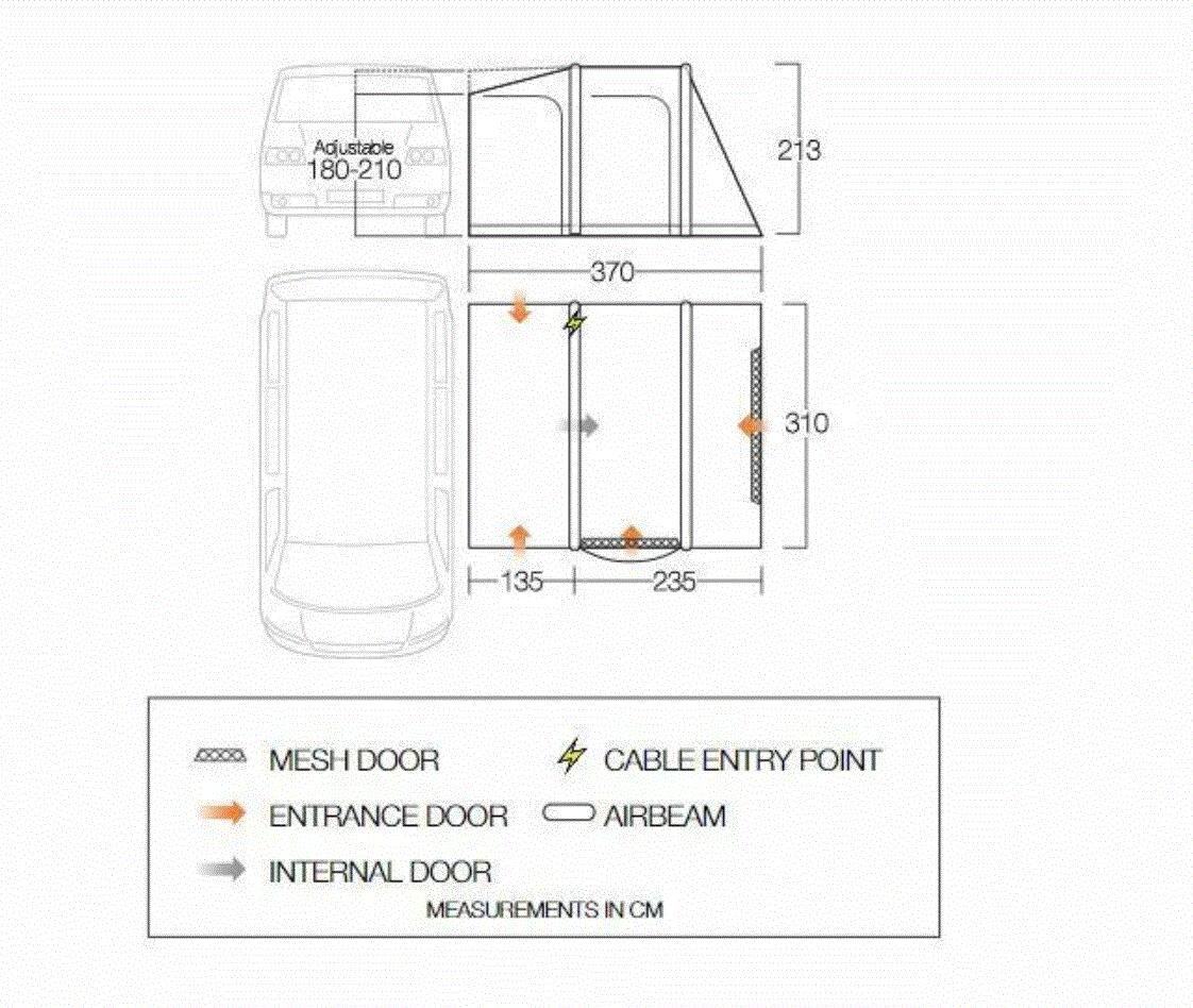 Oppblåsbart bussfortelt Kela Pro Air 310x370 cm vannsøyle 6000 mm - Vango