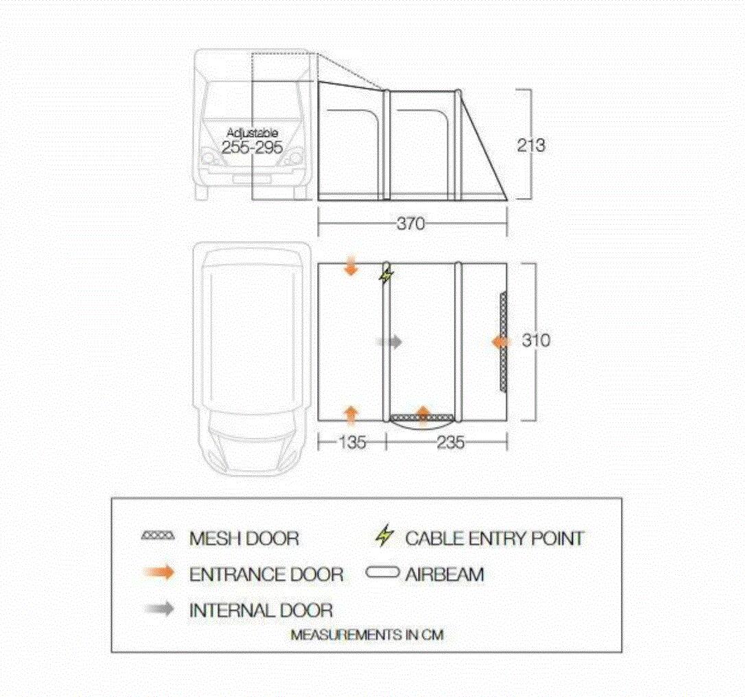 Oppblåsbart bussfortelt Kela Pro Air 310x370 cm vannsøyle 6000 mm - Vango