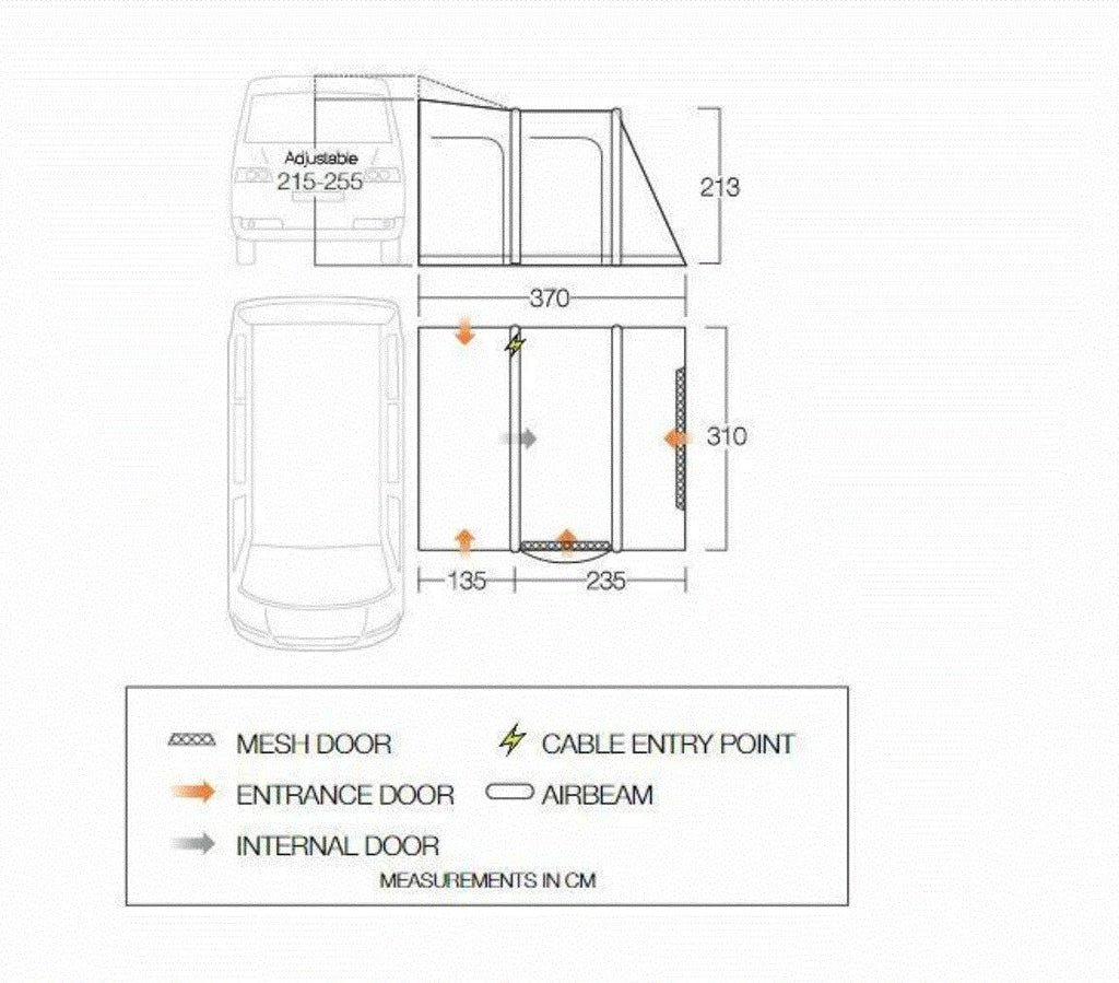 Oppblåsbart bussfortelt Kela Pro Air 310x370 cm vannsøyle 6000 mm - Vango
