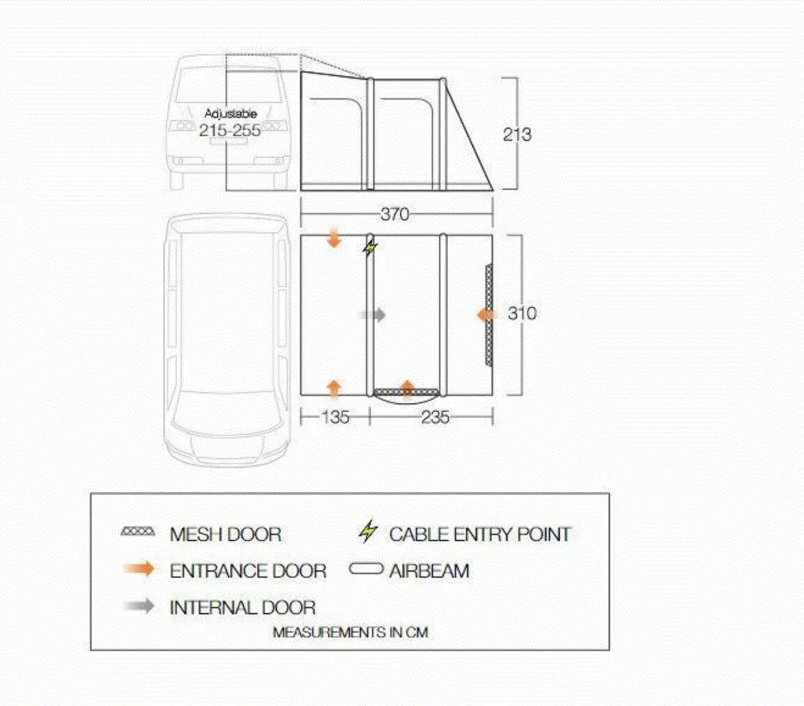 Oppblåsbart bussfortelt Kela Pro Air 310x370 cm vannsøyle 6000 mm - Vango