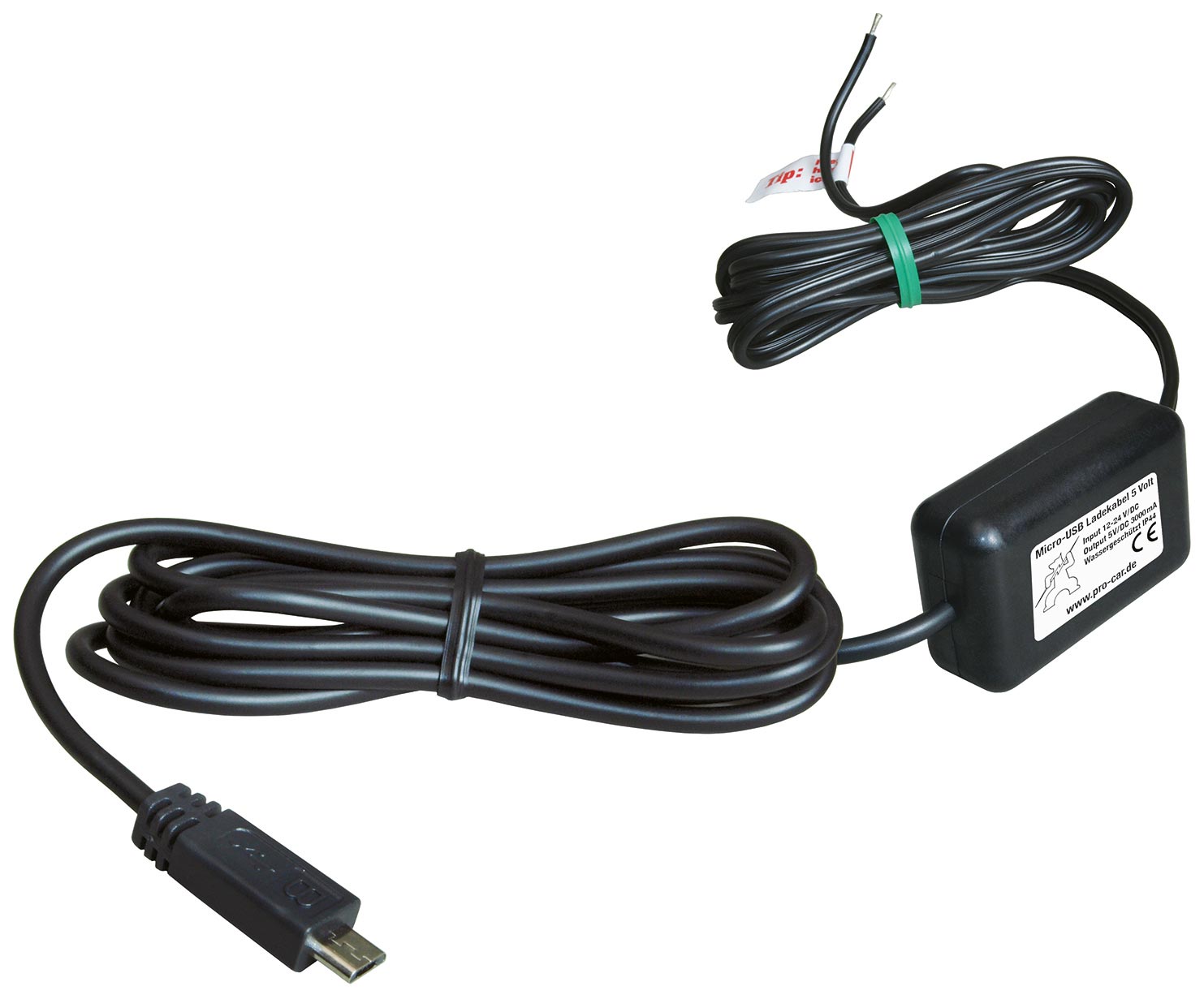 12V ladekabel USB-C til Micro-USB 3A IP44 ProCar for sikker lading