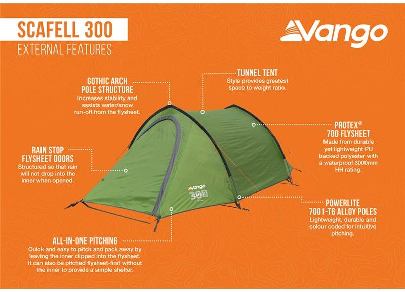 Tunneltelt Scafell 300 3-pers aluminium 2,9 kg grønn - Vango