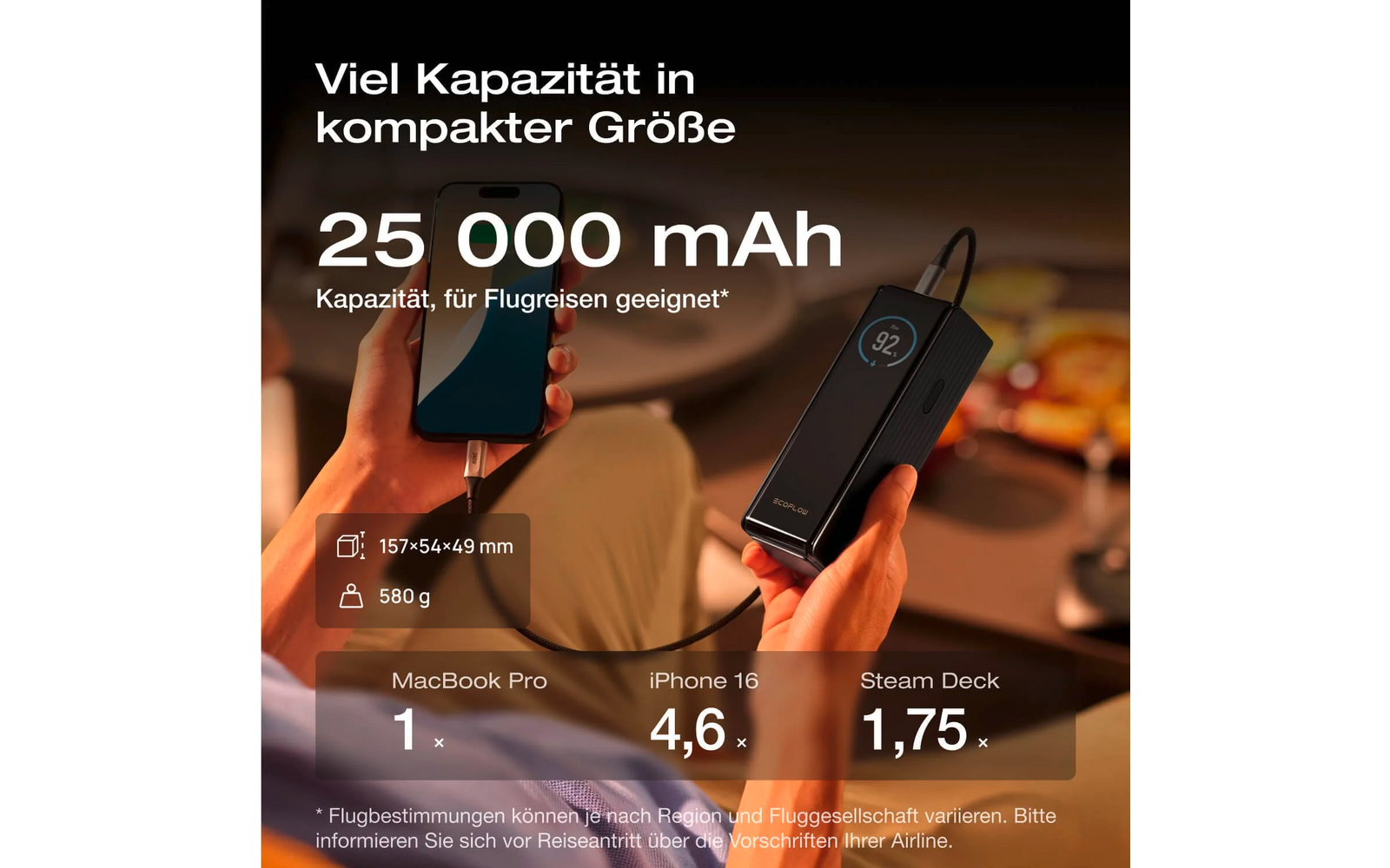 Powerbank Rapid 25K USB-C 25000 mAh 170 W sølv - EcoFlow