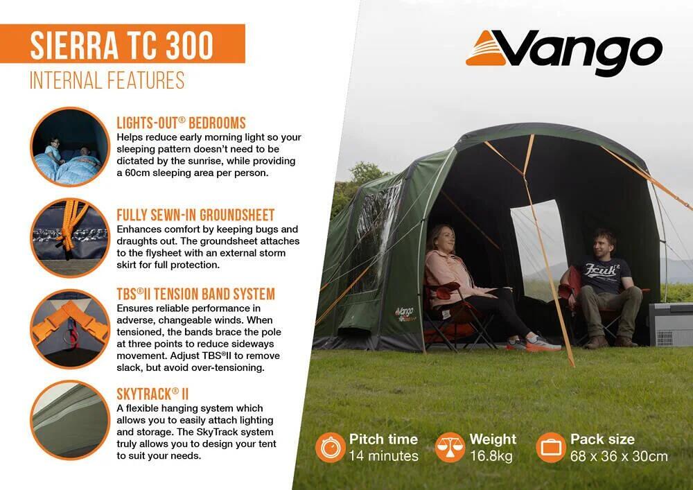 Tunneltelt Sierra TC 300 for 3 personer, 16,8 kg, Ivy - Vango