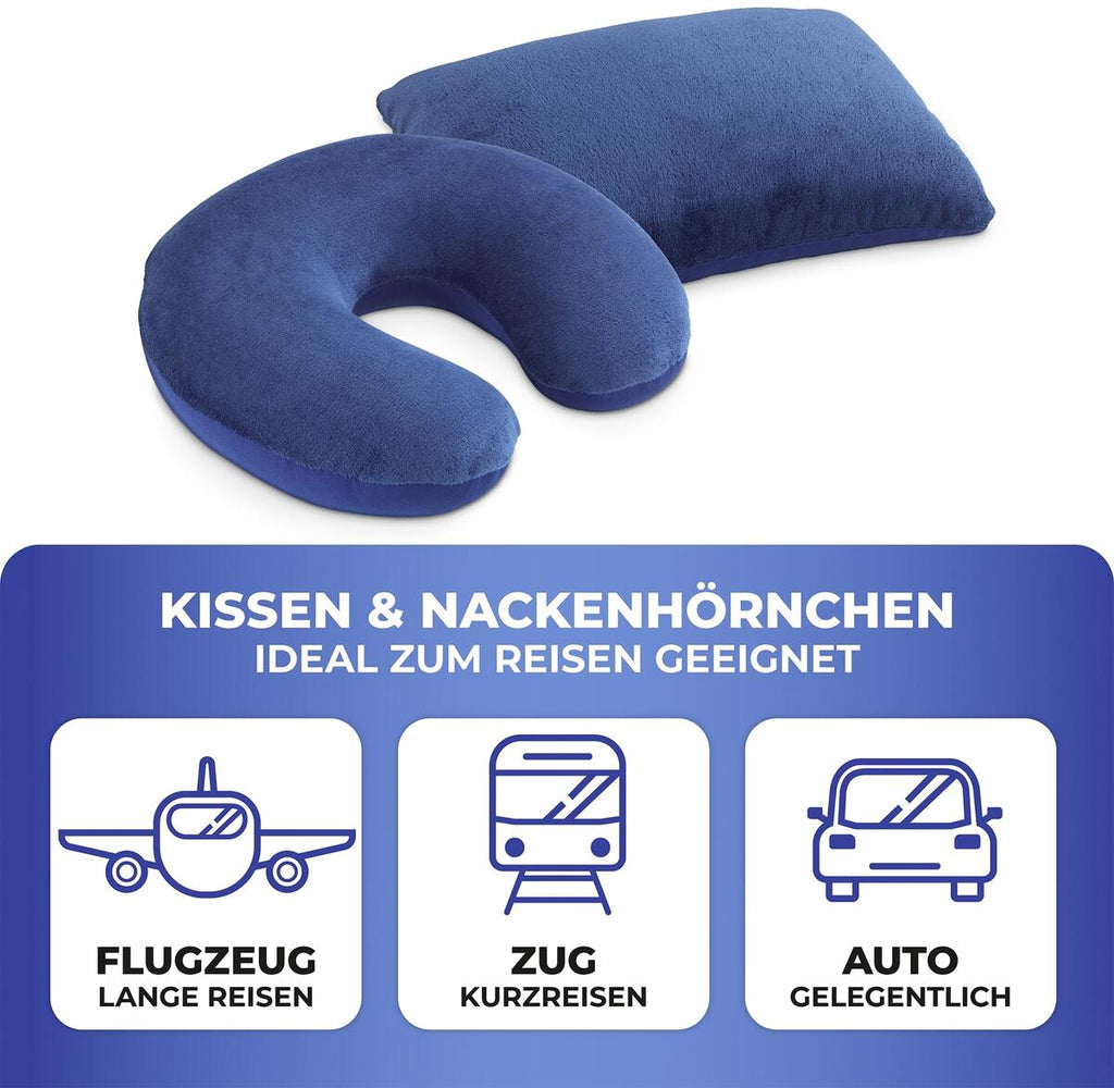 Nærbilde av 2-i-1 reisepute med nakkestøtte, polyester, blå - Maximex