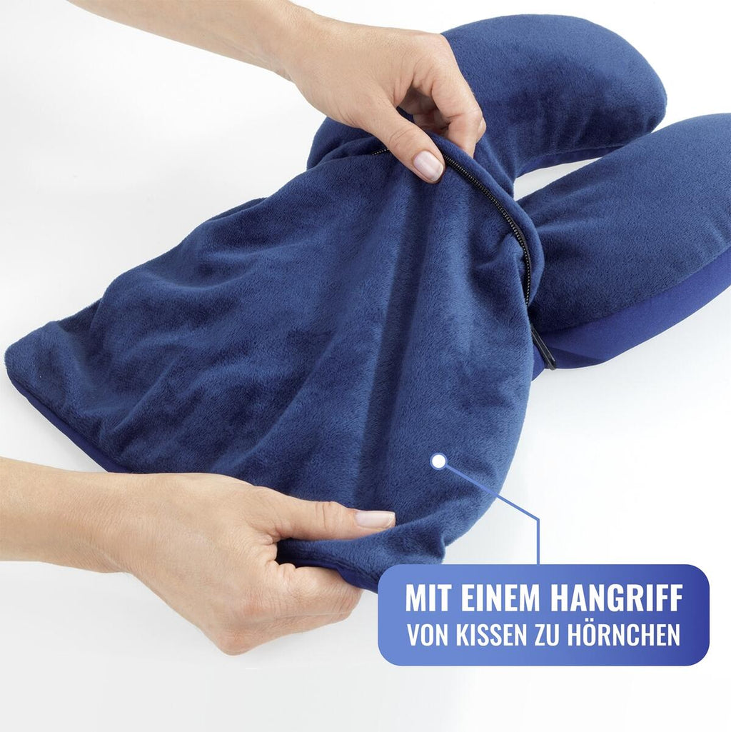 Detalj av mikroperlefylling i 2-i-1 reisepute med nakkestøtte, polyester, blå - Maximex