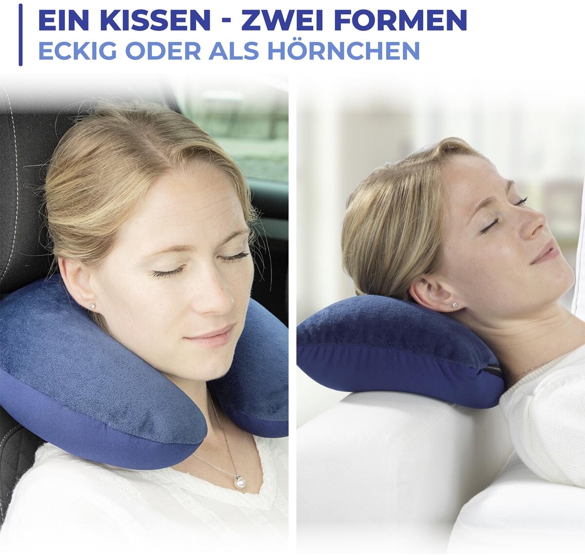 2-i-1 reisepute med nakkestøtte, polyester, blå - Maximex montert