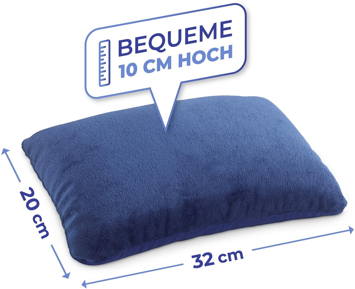 Bruk av 2-i-1 reisepute med nakkestøtte, polyester, blå - Maximex på reise