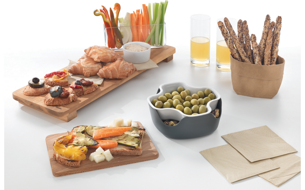Detalj av 2-i-1 snackskål med avfallsbeholder grå Metaltex
