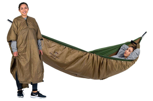 2in1 underquilt-poncho for hengekøye 990 g brun Amazonas forfra