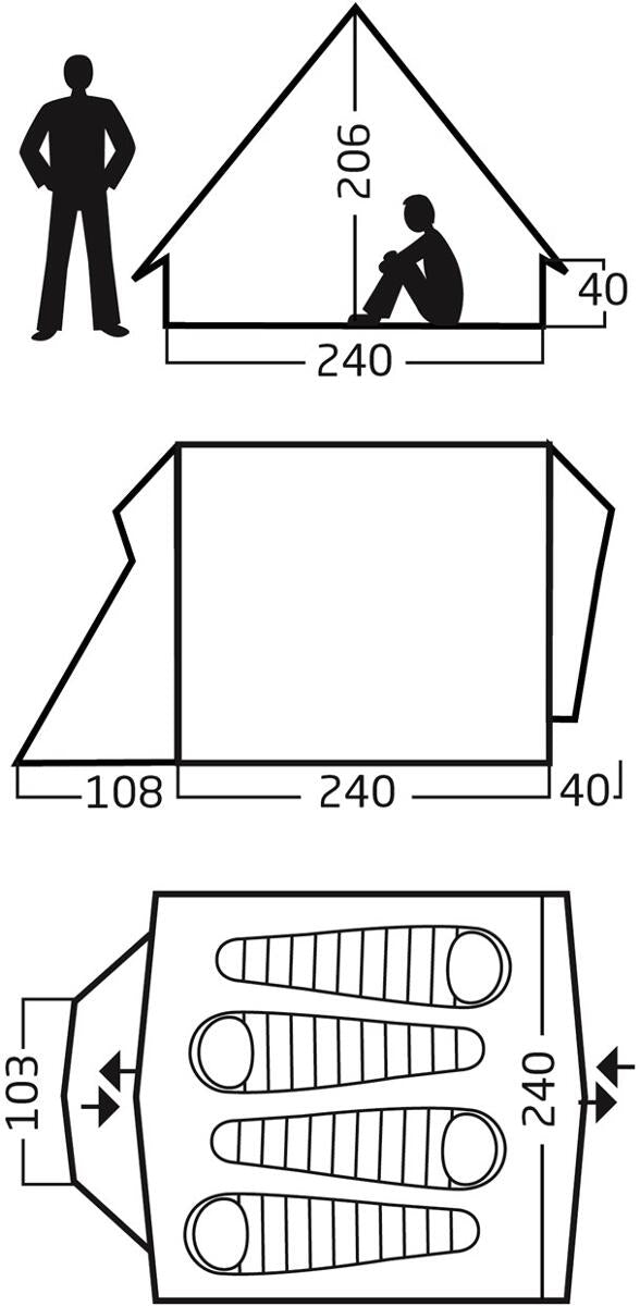 Mønetelt Vimur 5.6 4-pers 240x240 cm ståhøyde 206 cm - Nordisk