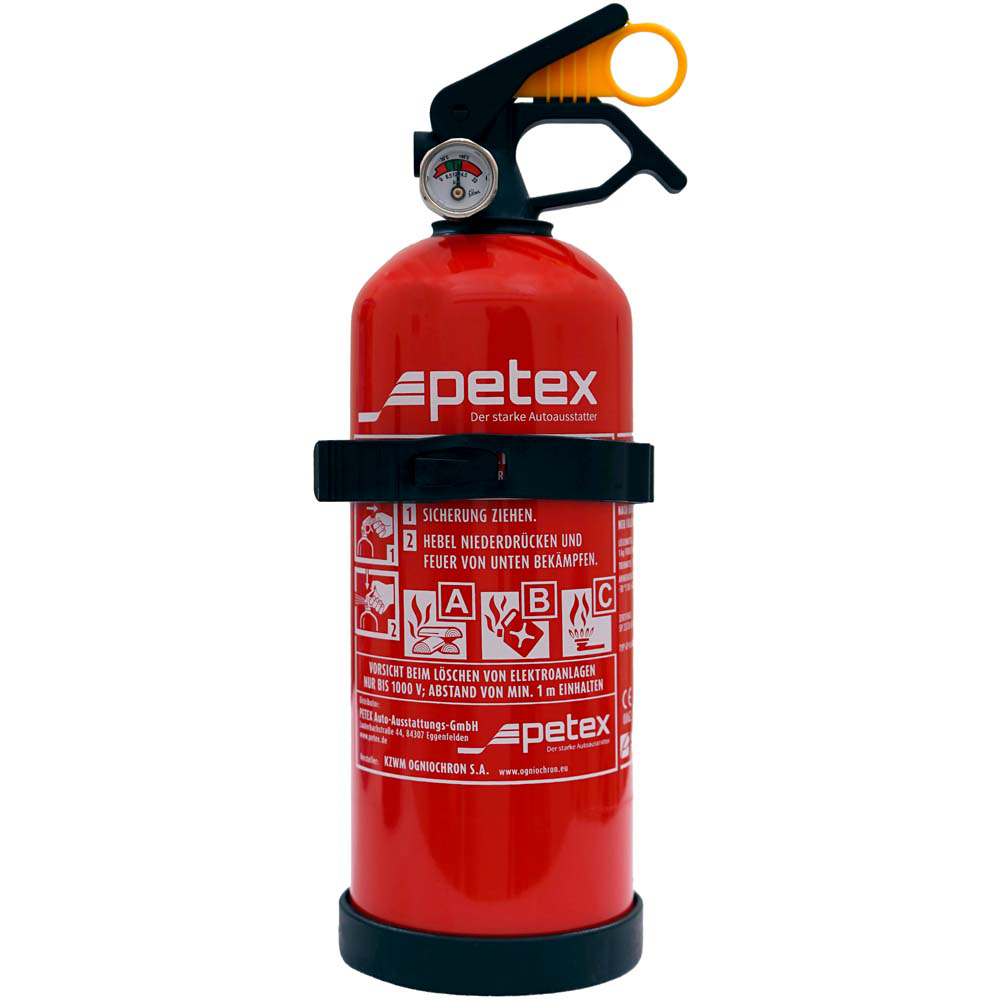 ABC-brannslukker 1 kg med manometer og holder forfra
