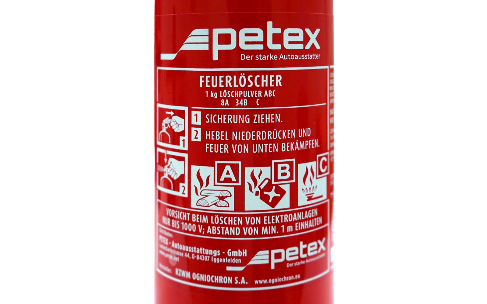 Bakside av ABC-brannslukker 1 kg med manometer og holder
