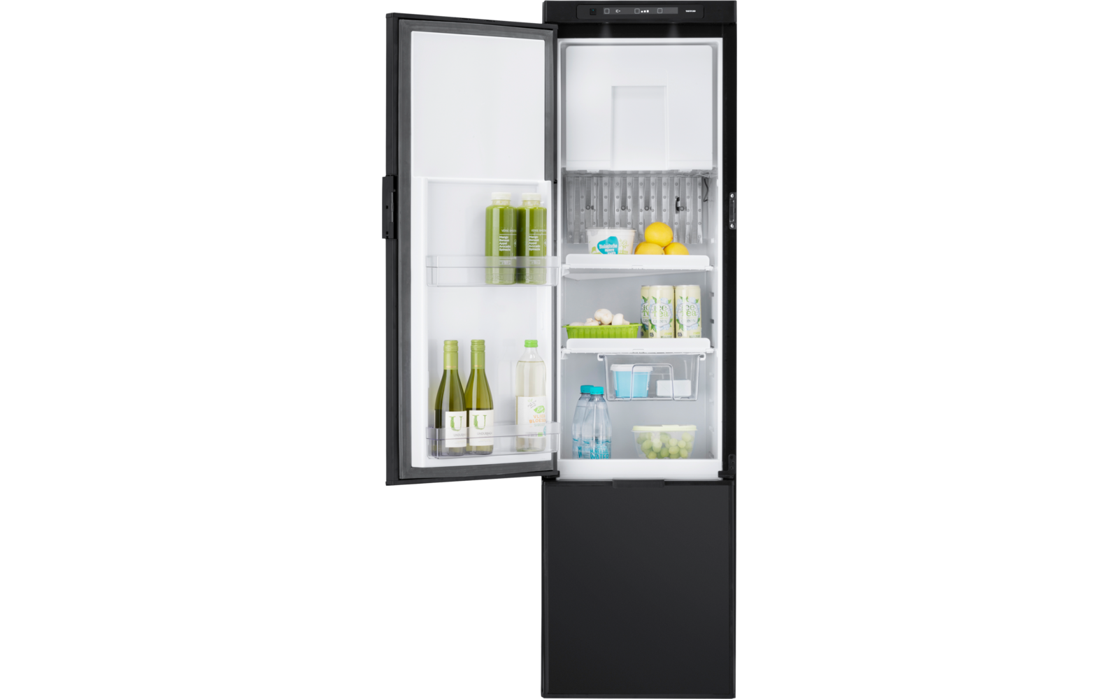 Detalj av dør og LCD-display på Absorberkjøleskap N4141 141 liter smal