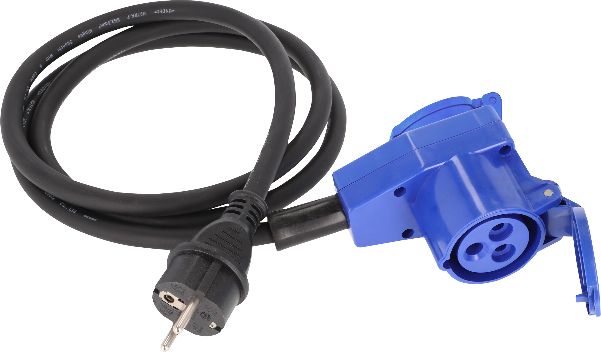 Adapterkabel CEE-vinkelkobling 3-polet med jordingsuttak 1,5 m 16A forfra