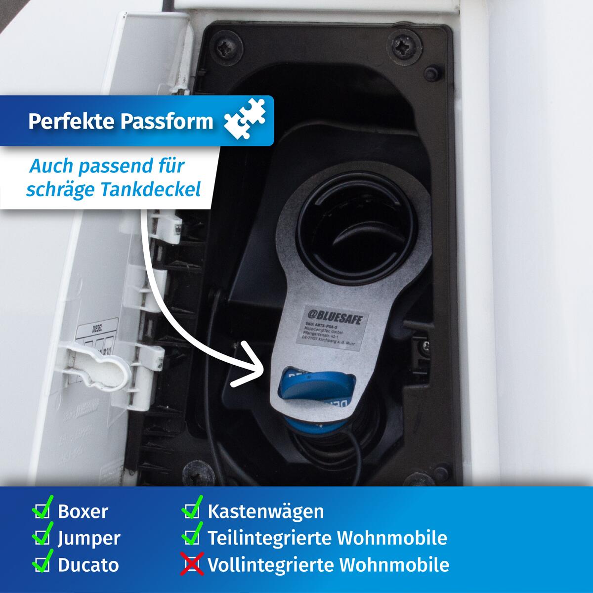 Nærbilde av AdBlue tanklokksikring for Boxer/Jumper/Ducato, rustfritt stål