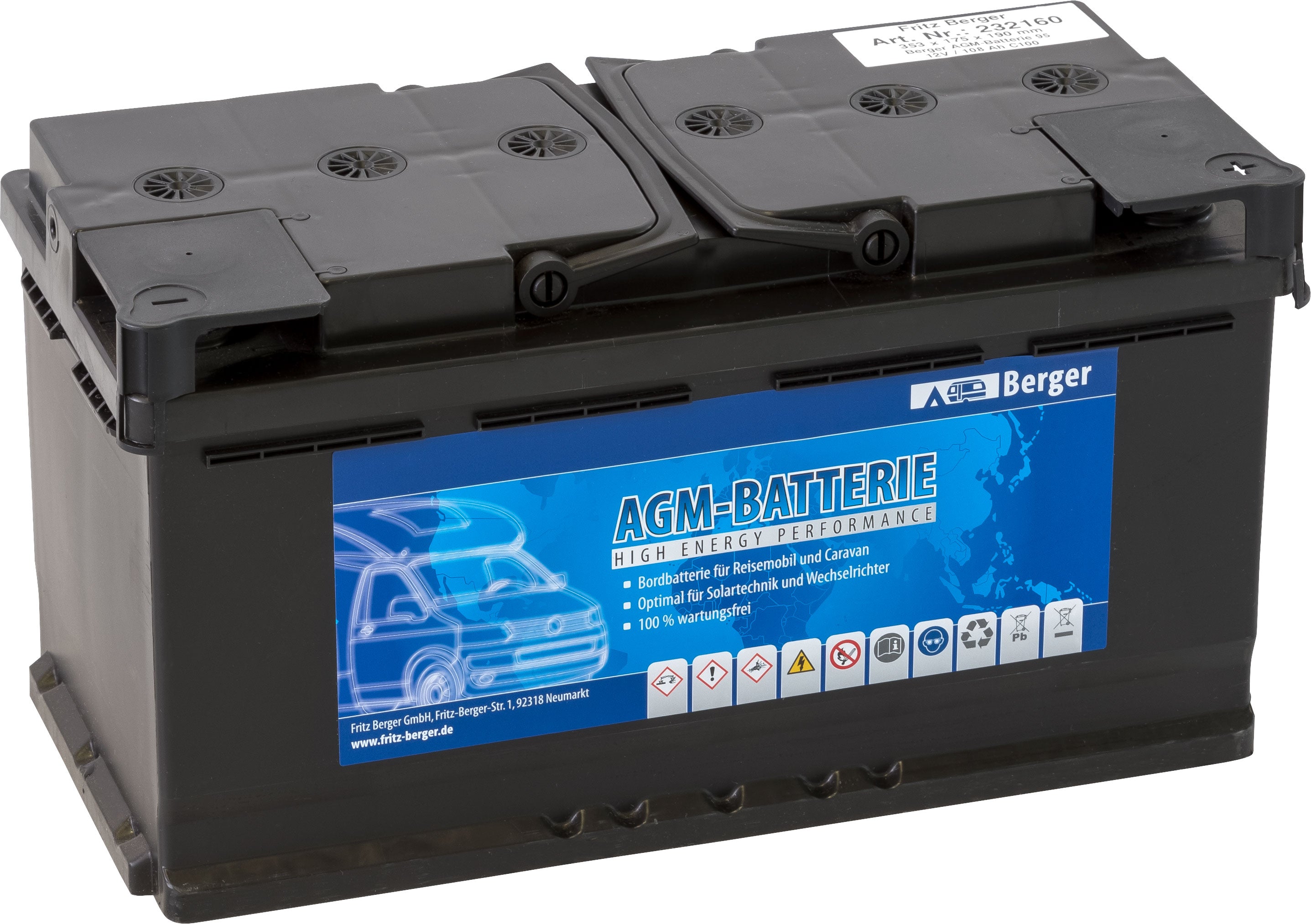 AGM batteri 12V 70Ah 840Wh vedlikeholdsfritt bobilbatteri for campingbruk