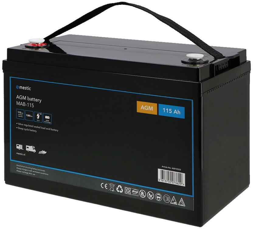 AGM-batteri MAB-115 bakside med tilkoblinger