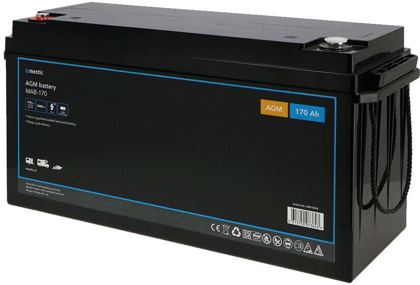 Bakside av AGM-batteri MAB-170 170Ah 12V 44,5 kg