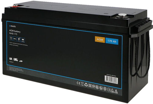 Bakside av AGM-batteri MAB-170 170Ah 12V 44,5 kg