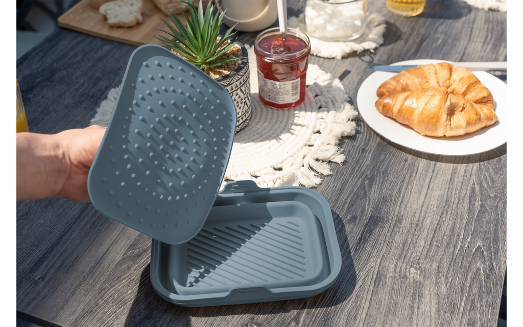 Visning av Airfryer-form med lokk sammenleggbar i silikon grønn og tilbehør
