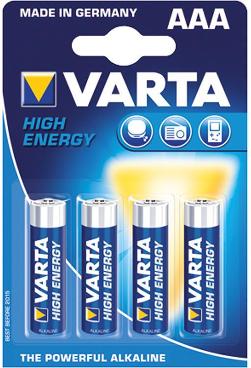 Alkaline batteri AAA LR03 1,5V 4-pack High Energy fra VARTA
