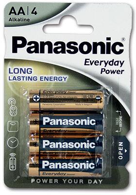Alkalisk batteri AA 1,5V 4-pakning - Panasonic forfra