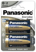 Alkalisk batteri D 1,5V 2-pakning - Panasonic forfra