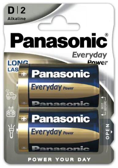 Alkalisk batteri D 1,5V 2-pakning - Panasonic forfra