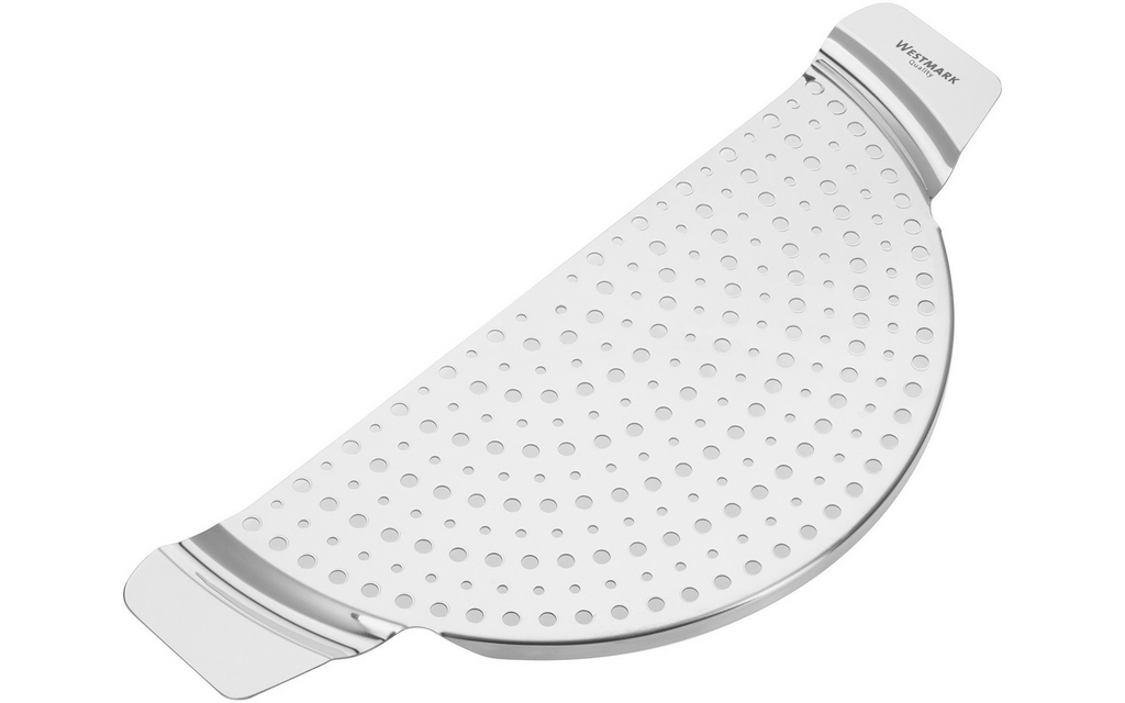 Avhellingshjelpemiddel i rustfritt stål for gryter opptil 26 cm bakside