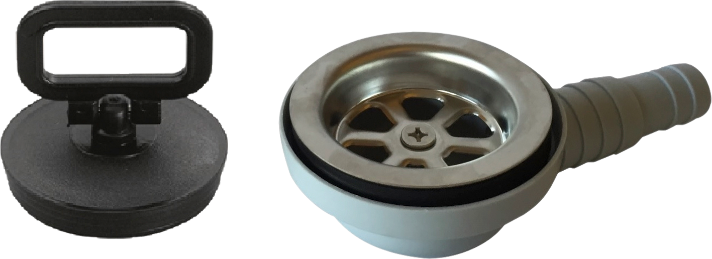 Avløp C-LP1800 med propp 90° vinklet for slange 20/25 mm Can forfra