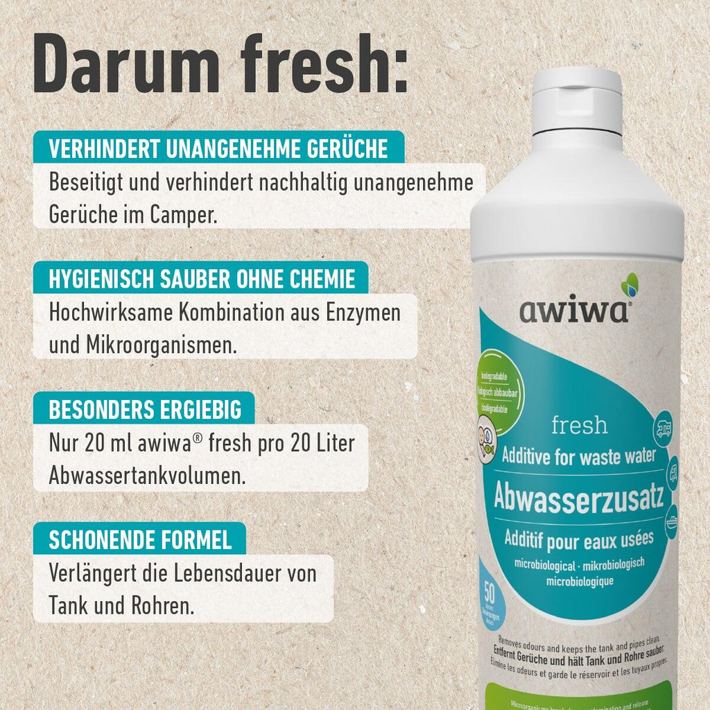 Detaljbilde av Avløpstank-tilsetning mikrobiologisk 1 liter - Awiwa Fresh flaske