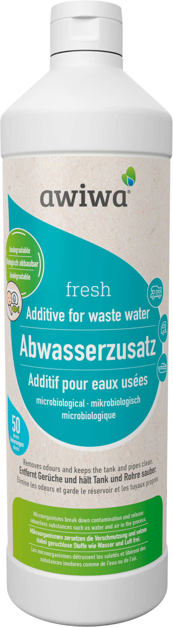 Avløpstanktilsetning for gråvann 1 liter - Awiwa Fresh flaske