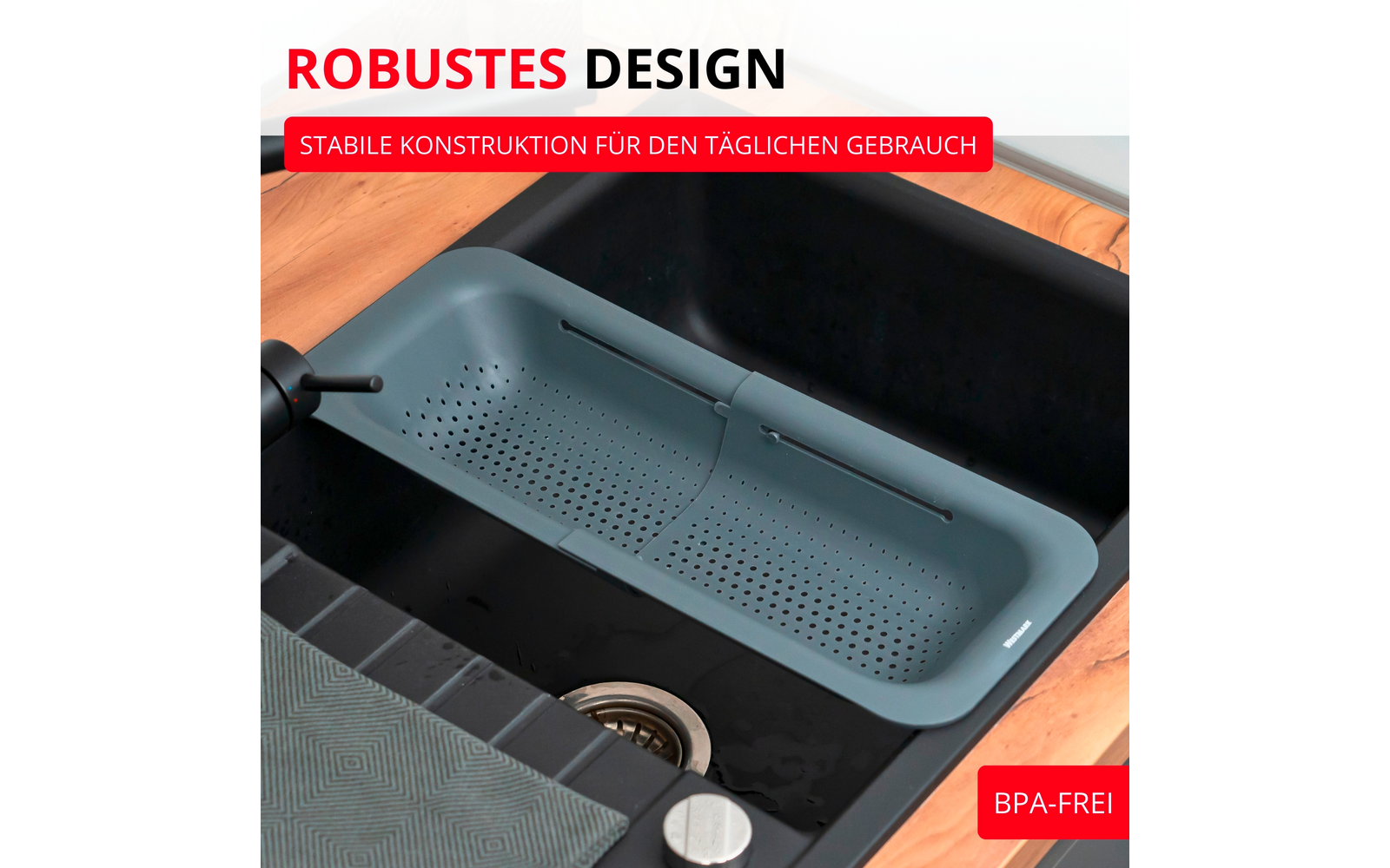 Montert Avrenningssil for oppvaskkum 36-49 cm BPA-fri - Westmark i vask