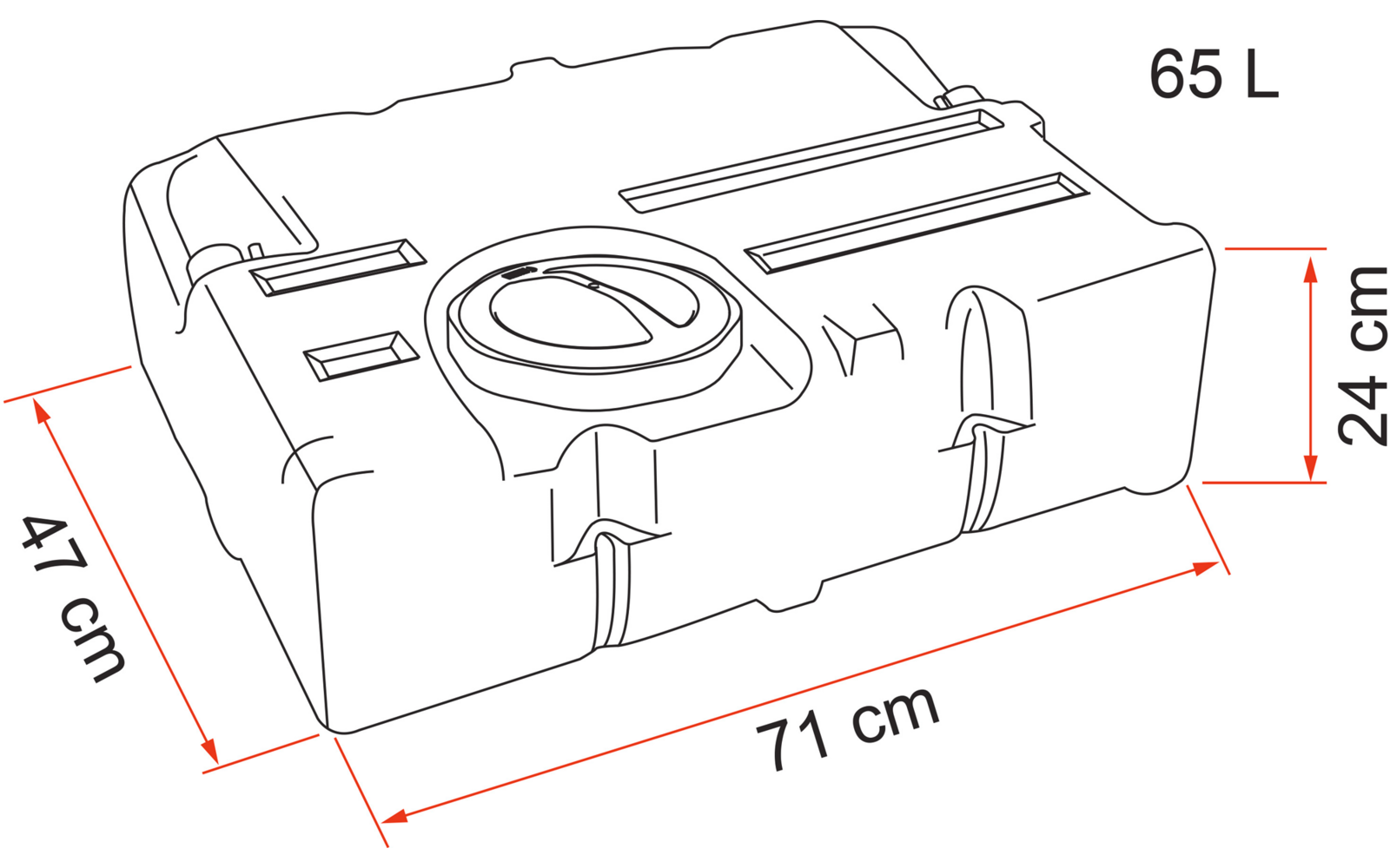 Bærbar ferskvanntank Tank 70 65 liter polyetylen fra Fiamma montert