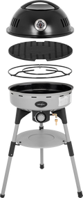 Bærbar gassgrill Devil BBQruiser HT Roundgrid forfra med lokk