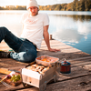 Bærbar gassgrill og kullgrill 2,5 kW rustfritt stål med bæreveske - Skotti med åpen lokk