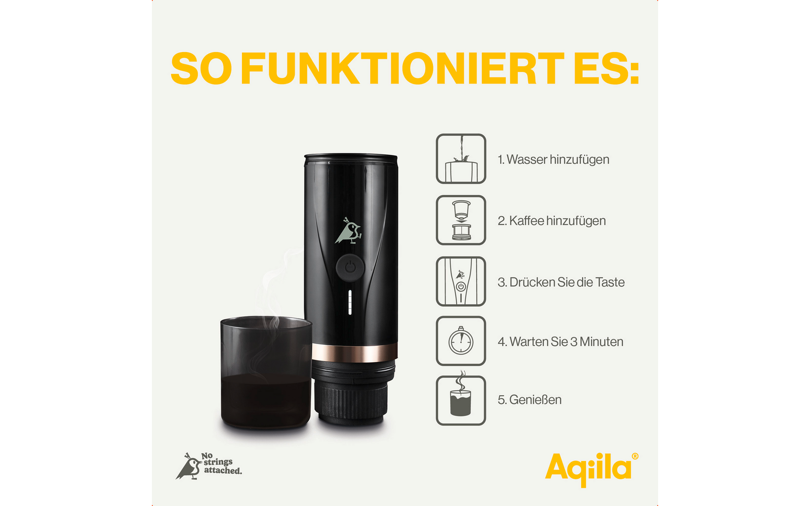 Bærbar kaffemaskin for kapsler og malt kaffe med batteri - Aqiila