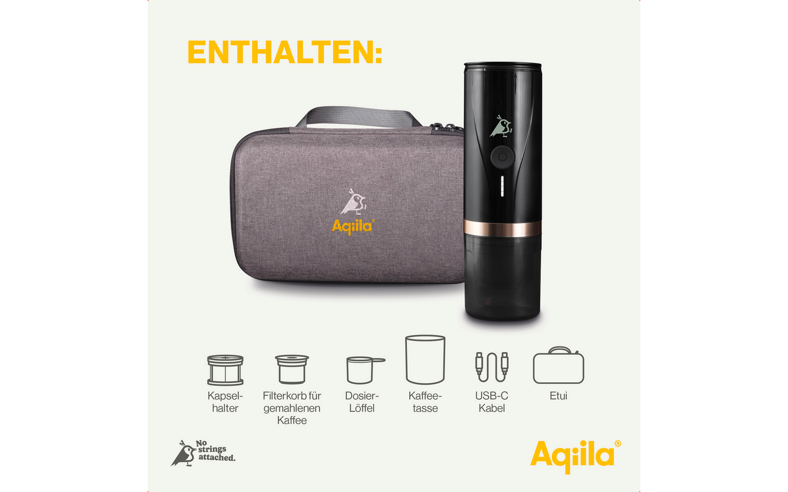 Bærbar kaffemaskin for kapsler og malt kaffe med batteri - Aqiila