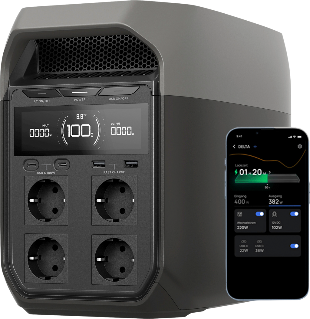 Bærbar kraftstasjon Delta 3 1024 Wh 1800 W foran