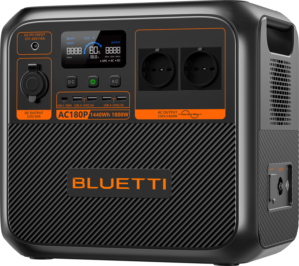 Bærbar powerstation AC180P 1800 W 1440 Wh Bluetti forfra