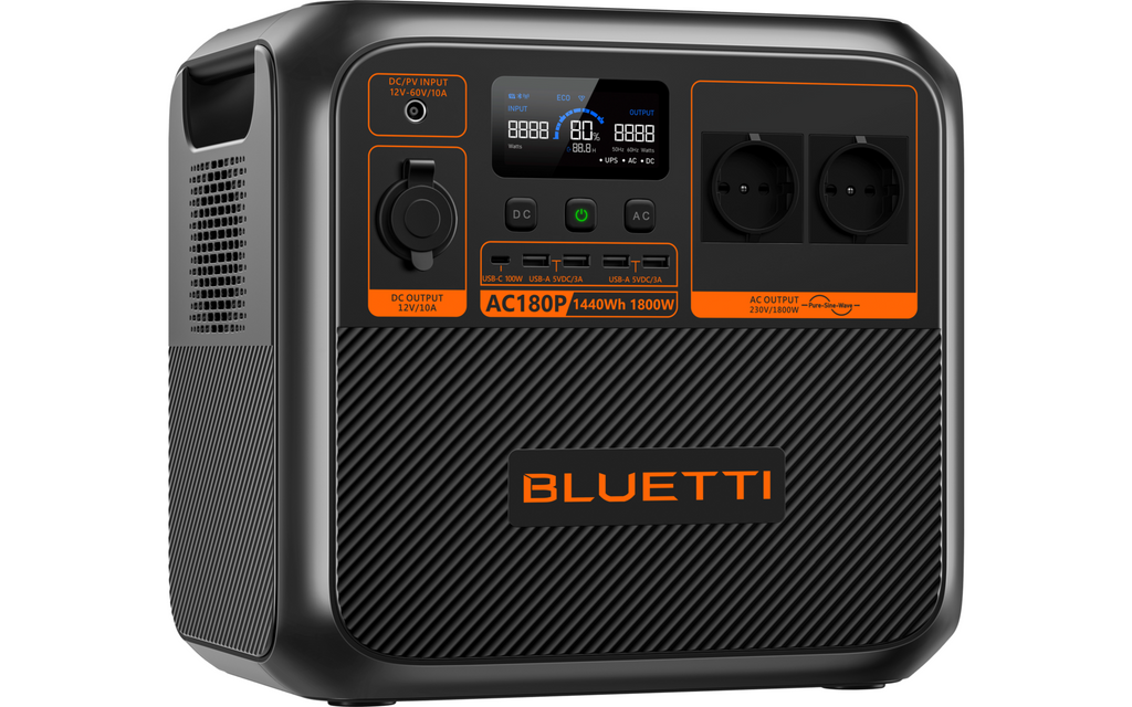 Bærbar powerstation AC180P 1800 W 1440 Wh Bluetti bakside med tilkoblinger