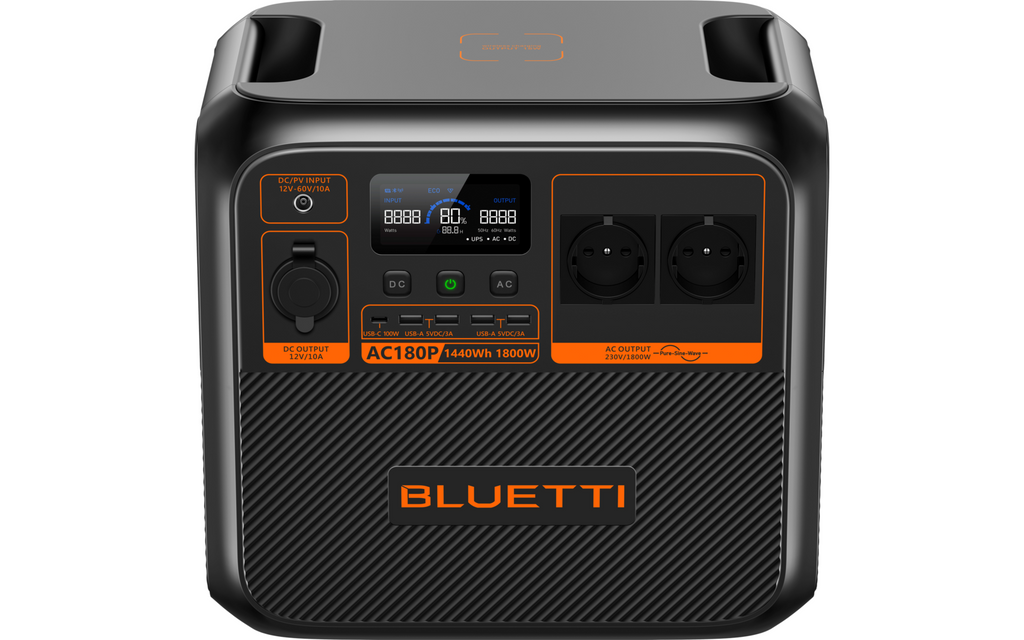 Nærbilde av ladeporter på Bærbar powerstation AC180P 1800 W 1440 Wh Bluetti