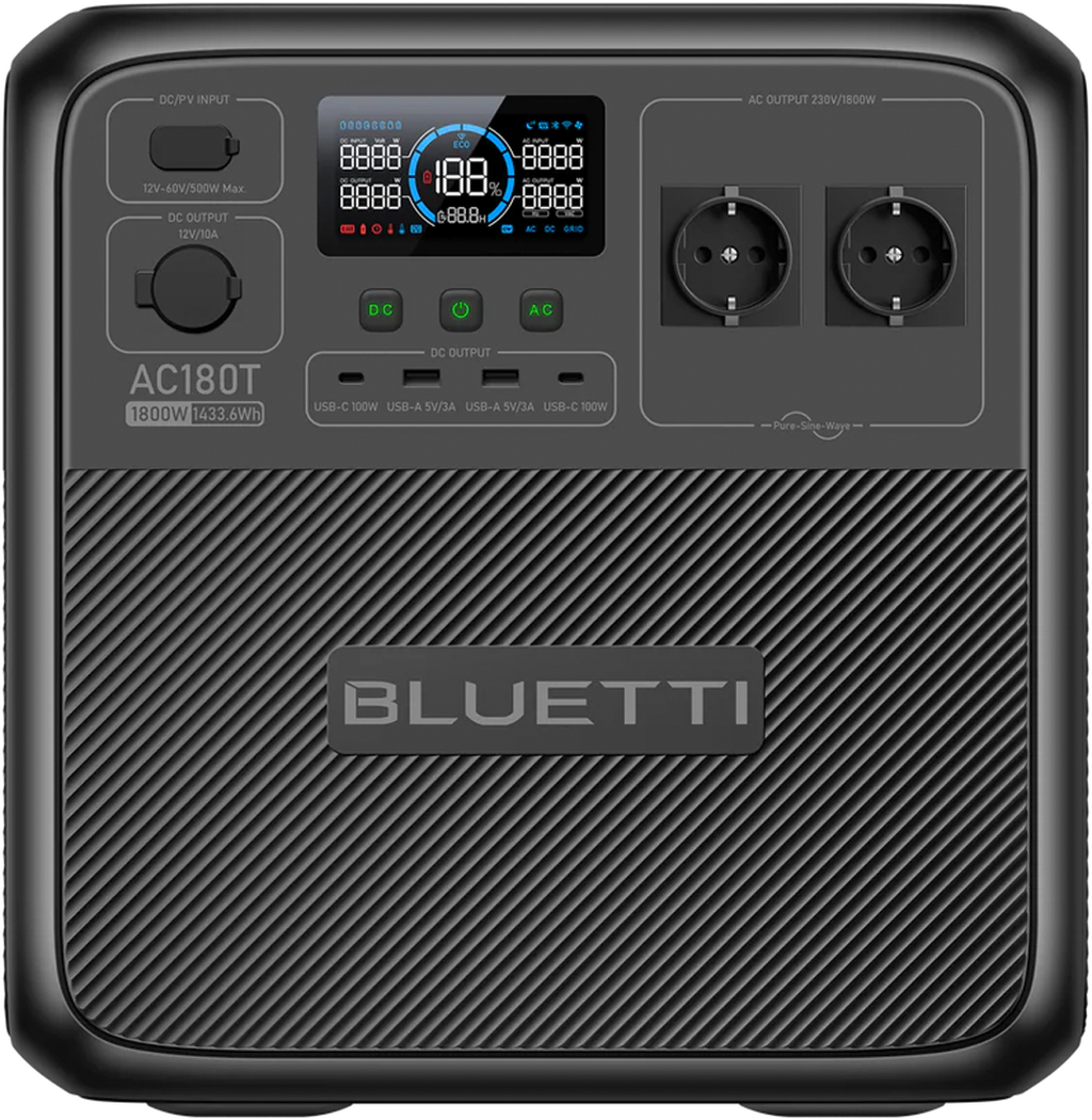 Bærbar powerstation AC180T 1800 W / 1433 Wh Bluetti forfra