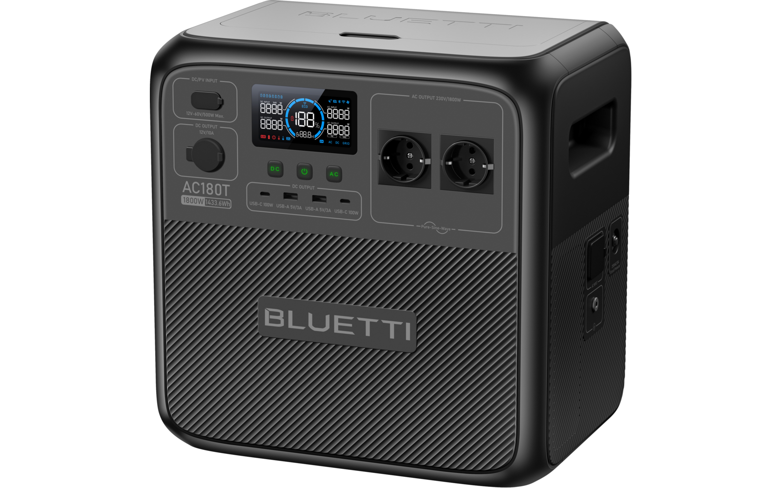 Bærbar powerstation AC180T Bluetti bakside med utganger