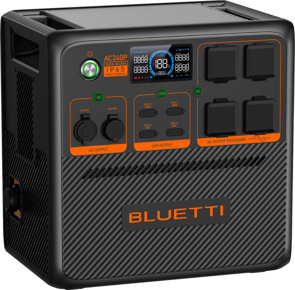 Bærbar powerstation AC240P 2400 W / 1843 Wh Bluetti forfra