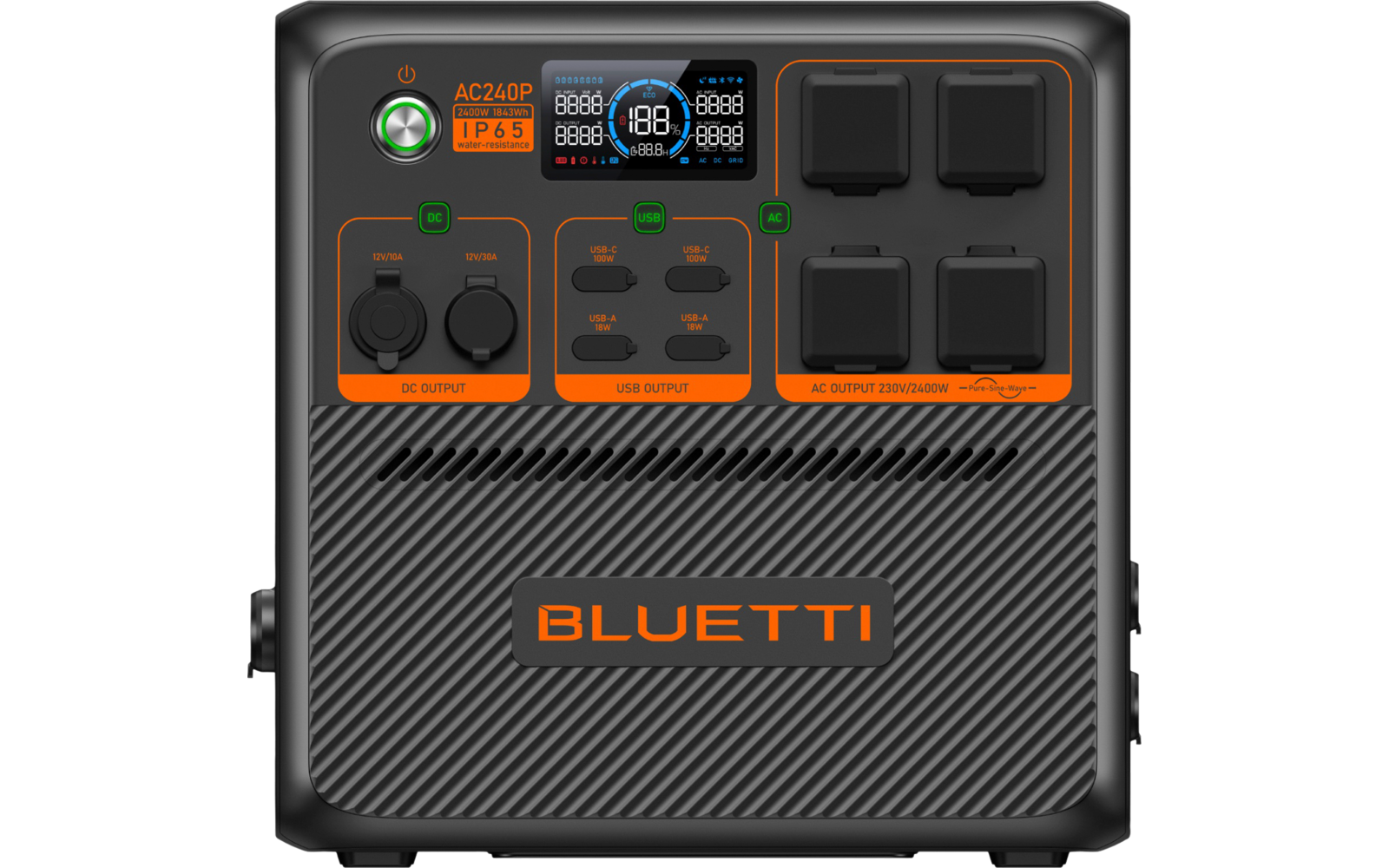 Bærbar powerstation AC240P Bluetti bakside