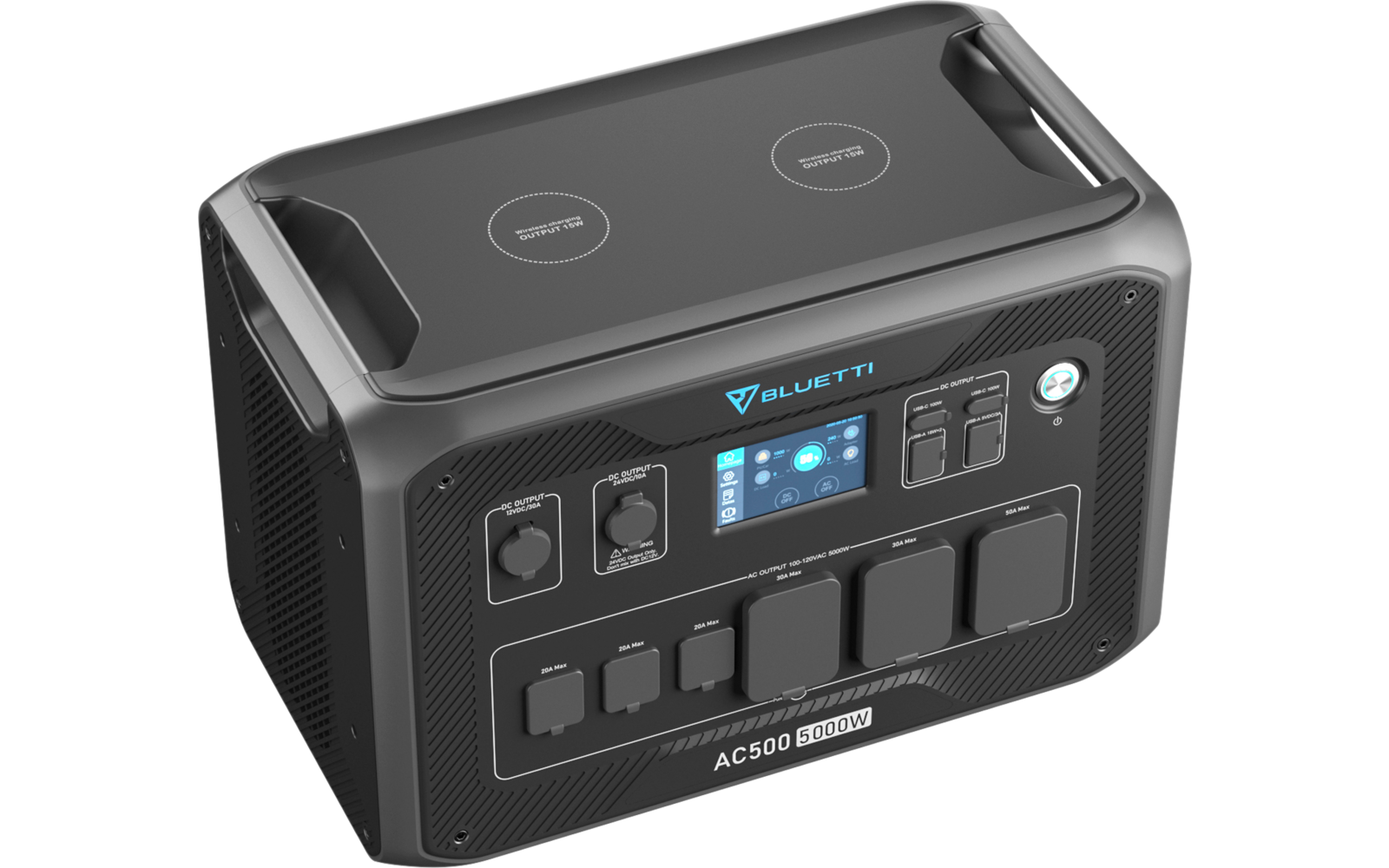 Nærbilde av display på Bærbar powerstation AC500 5000 W vekselretter modulær - Bluetti