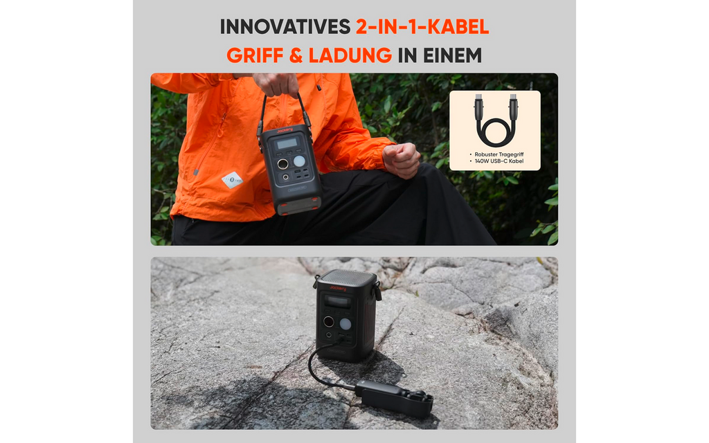 Nærbilde av USB-porter på Bærbar powerstation Explorer 300D